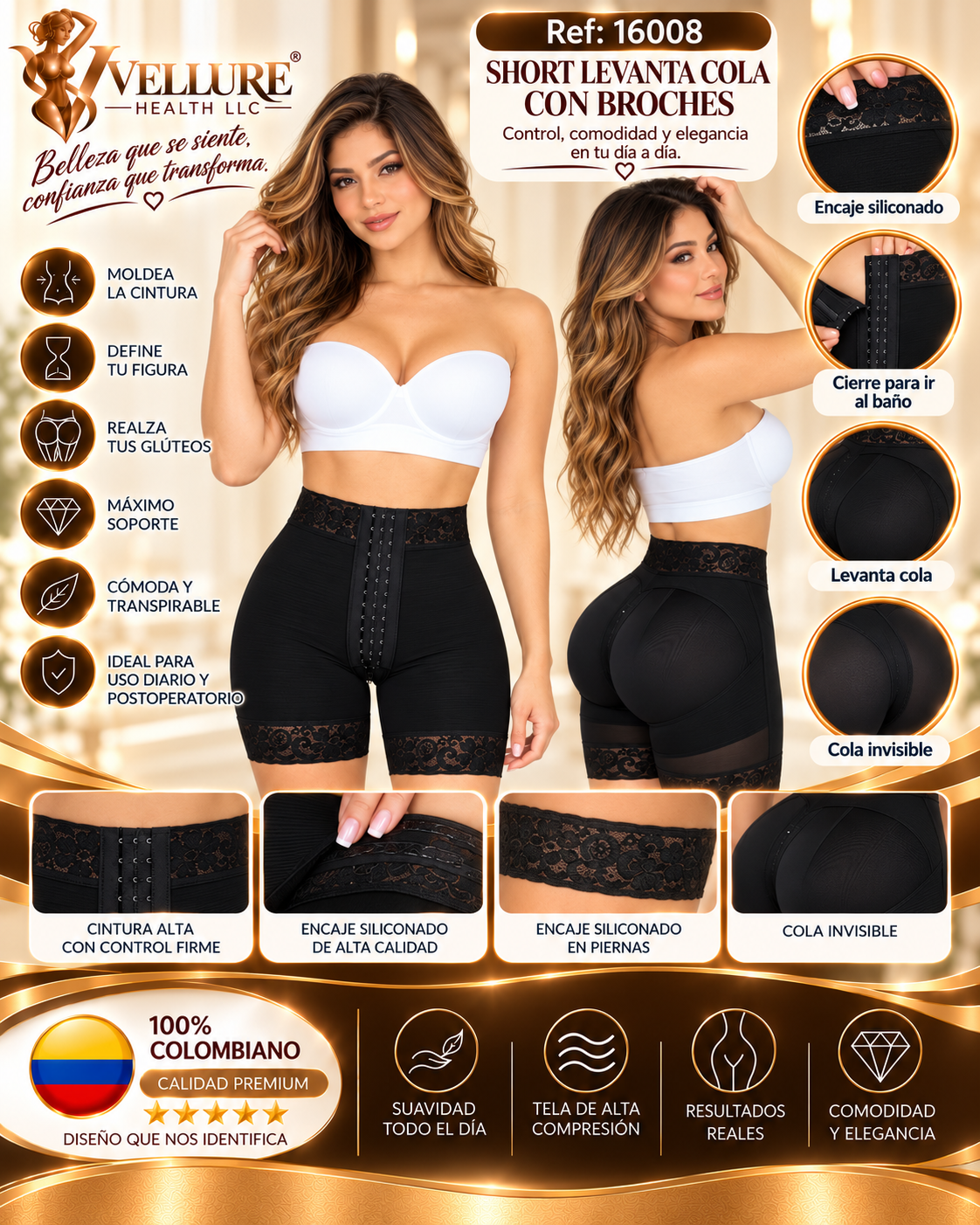 Short Levanta Cola con Broches, referencia 16008